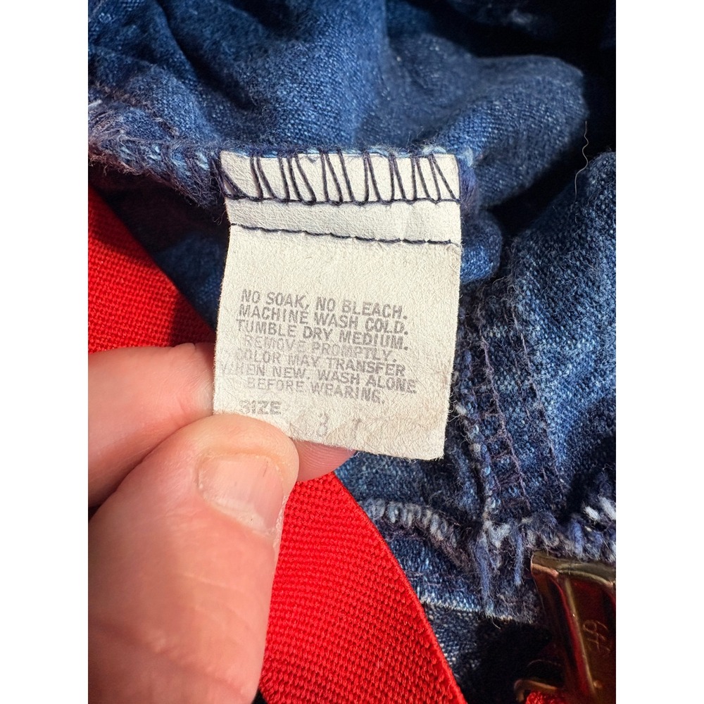Vintage OshKosh Bgosh Pinstripe Denim Overalls Red Straps Kids Sz 3T Made in USA - Picture 3 of 4